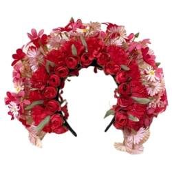 Harilla Han-chinesischer Blumenkranz-Stirnband, Damen-Cosplay-Haarband, elegantes doppelseitiges Seidenblumen-Haar-Accessoire für den täglichen Gebrauch auf, Rot von Harilla