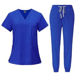 Harilla Peeling-Set für Frauen, Krankenschwester-Arbeitskleidung -Ausschnitt, professionelles maschinenwaschbares Oberteil und Jogginghose, Königsblau, XL von Harilla