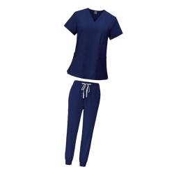 Harilla Peeling-Set für Frauen, Krankenschwester-Arbeitskleidung -Ausschnitt, professionelles maschinenwaschbares Oberteil und Jogginghose, Navy blau, XL von Harilla