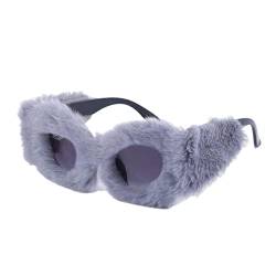 Harilla Plüsch Fuzzy Cat Eye Sonnenbrille Brillen Mode Komfortable Retro Style Eyewear Sonnenbrille für Mädchen Karneval Cosplay Outdoor Fotografie, GRAU von Harilla