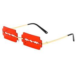 Harilla Rasierklinge Unisex Sonnenbrille Lustige Punk Stil Brillen für Gläser Party Randlose Sonnenbrille, Goldene Rot von Harilla