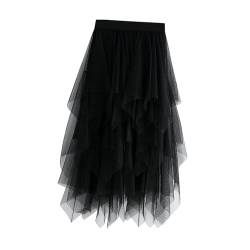 Harilla Tüllröcke für Damen, Midi, Langer Feenrock, Tutu, A-Linie, Netzstoff, geschichtet, hohe elastische Taille, Halloween-Röcke, Schwarz von Harilla