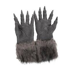 Harilla Werwolf Kostüm Handschuhe Wolf Krallen Kostüm Zubehör Monster Festival Grau Erwachsene Unisex Karneval Haarige Handschuhe Werwolf Hände verkleiden von Harilla
