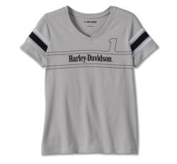 Harley Davidson Damen T-Shirt aus Baumwolle - Retro Logo Tee Shirt - Kurzarm Oberteil für Frauen mit Rippstrick Rundhals, L von Harley Davidson