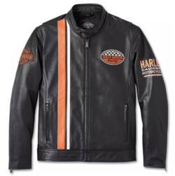 Harley-Davidson Herren Lederjacke Freizeitjacke mit Reißverschluss und Stehkragen Schwarz Motorradbekleidung, 2XL von Harley-Davidson