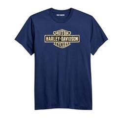 Harley-Davidson T-Shirt mit Vintage-Front Kurzarm Baumwoll-Shirt Logo Blau, 2XL von Harley-Davidson