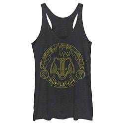 Fifth Sun Harry Potter and The Deathly Hallows Hufflepuff Line Art Symbol Damen Racerback Tank Top, Schwarz / Erika, Klein von Harry Potter