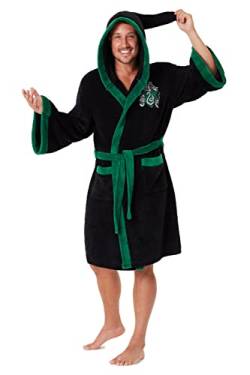 Harry Potter Bademantel Herren mit Kapuze, Slytherin Morgenmantel Herren aus Fleece (XL, Schwarz) von Harry Potter