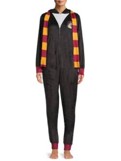 Harry Potter Gryffindor Damen-Schlafanzug mit Kapuze aus Fleece, Schwarz, XS von Harry Potter