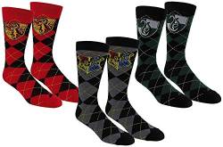 Harry Potter Herren Slytherin & Gryffindor Crew-Socken, 3er-Pack, Schwarz/Rot/Grün, Einheitsgröße 38-47 (Schuhgrößen 39-47) von Harry Potter