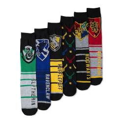 Harry Potter Herren-Socken – Hufflepuff, Ravenclaw, Slytherin, Gryffindor Hauswappen, 6er-Pack, Crew-Socken, Schuhgröße 42-47, Schwarz, 40.5-46 EU von Harry Potter