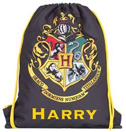 Harry Potter - Kinder-Tasche mit Kordelzug – personalisierbarer, leichter Rucksack – schwarze PE-Tasche – 42 x 34 cm – wasserdichte Tasche – Harry Potter Geschenke, Schwarz von Harry Potter