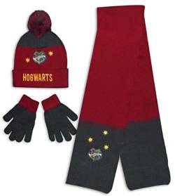 Harry Potter Kinder Wintermütze Schal und Handschuhe Set, dunkelrot, 2-6 Jahre von Harry Potter