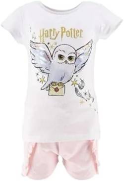 Harry Potter - Mädchen - T-Shirt und Shorts - für Kinder - aus weicher Baumwolle - 2er Set für Kinder, Weiß/Rosa, 104 von Harry Potter
