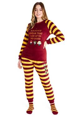 Harry Potter Schlafanzug Damen Lang mit Socken Fleece Pyjama Set Hausanzug Damen Kuschelig (Rot/Gelb, M) von Harry Potter