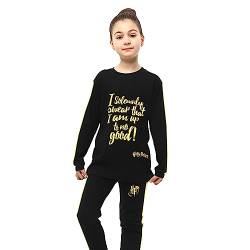 Harry Potter Schlafanzug Mädchen, Baumwolle Schlafanzüge Für Mädchen, Pyjama Hose und Shirt Set, Merchandise für Alter 9-10, Schwarz & Gold von Harry Potter