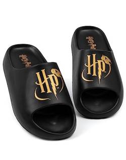 Harry Potter Sliders Damen Frauen | Schwarz geformte Sandalen Golden Snitch HP Logo | Magische Sommerschuhe Schuhe von Harry Potter