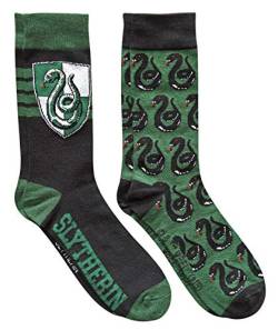 Harry Potter Slytherin Herren-Socken mit Hauswappenmuster, 2 Paar, Schuhgröße 39-47, Grün , 37.5-46 EU von Harry Potter
