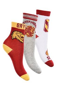 Harry Potter Socken, Hogwarts Gryffindor Design, 3er Pack Socken für Kinder und Jugendliche, Klassische Socken, Größe EU 23/26 - Rot von Harry Potter