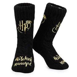 Harry Potter Socken Damen mit Kuschel Fleece und rutschfesten ABS Stopper Noppen (Schwarz) von Harry Potter