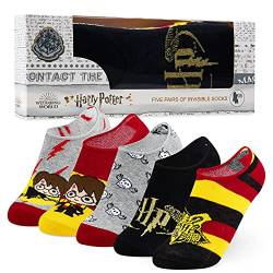 Harry Potter Trainersocken, Füßlinge & Sneakersocken Für Damen, Keine Vorstellung Socken Bunt für Freizeitkleidung, Bequem und Coole Socken, Satz mit 5 Paaren, Passend für Größe 36-40, Schwarz/Grau von Harry Potter