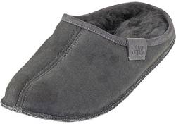 Extra Dicke Lammfell Pantoffeln mit Ledersohle für Damen und Herren, Farben:grau, Schuhgröße:42 von Harrys-Collection