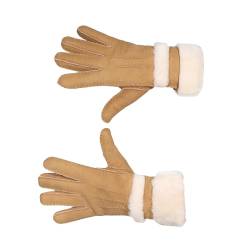 Harrys-Collection Damen Handschuh aus echtem Lammfell mit Pelz Besatz, Farben:hellbraun, Handschuhgröße:L/XL von Harrys-Collection