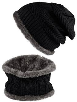 Harrys-Collection Damen & Herren 2 teiliges warmes Set Beanie und Loop Schlauch, Kopfgröße:Einheitsgröße, Farben:schwarz von Harrys-Collection