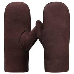 Harssidanzar Damen Fäustlinge Handschuhe,Winter Warme echte Wildleder Lammfell Shearling Fäustlinge Leder handschuhe KL026EU,Braun,Größe M von Harssidanzar