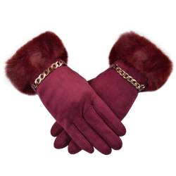 Harssidanzar Damen Frühling Handschuhe Elegant Warm Gefüttert Handschuhe Wildleder Handschuhe HL015EU, Burgundy von Harssidanzar