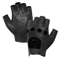 Harssidanzar Damen Lammfell Leder Fingerlose Handschuhe Ungefüttert Half Finger Driving GL012,Schwarz,Größe XL von Harssidanzar