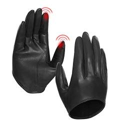 Harssidanzar Damen Lammfell Leder Half Palm Short Gloves Ungefütterter Touchscreen GL011EU,Schwarz, L von Harssidanzar