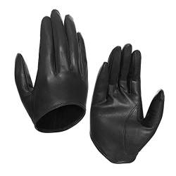 Harssidanzar Damen Lammfell Leder Half Palm Short Handschuhe ungefüttert GL011EU, Schwarz,L von Harssidanzar