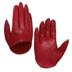 Harssidanzar Damen Lammfell Leder Half Palm Short Handschuhe ungefüttert GL011EU,rot,L von Harssidanzar