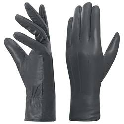 Harssidanzar Damen Lederhandschuhe, Winter Warm Fleecefutter Touchscreen Vintage Finished GL018EU,Grau,Größe XL von Harssidanzar