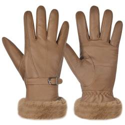 Harssidanzar Damen Lederhandschuhe Winter Thermo handschuhe Kleid Lederhandschuhe Fell gefüttert für kaltes Wetter SL022EU,Kaffee,Größe XL von Harssidanzar