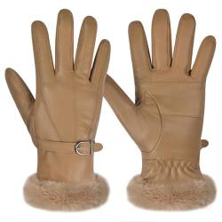 Harssidanzar Damen Lederhandschuhe Winter Thermo handschuhe Kleid Lederhandschuhe Fell gefüttert für kaltes Wetter SL022EU,Khaki,Größe S von Harssidanzar