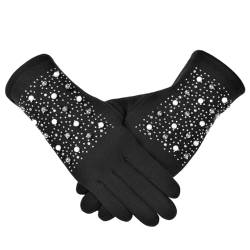 Harssidanzar Damen Luxus Perle Frühling Handschuhe Touchscreen Fleece gefüttert Handschuhe HL013EU, Schwarz von Harssidanzar