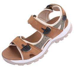 Harssidanzar Damen Sommer Sport Sandalen Wandern Sandalen Outdoor Wandern Sandalen Verstellbarer Riemen Leder Sandalen SL256EU,Kamel Grau,Größe 36 von Harssidanzar