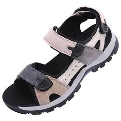 Harssidanzar Damen Sommer Sport Sandalen Wandern Sandalen Outdoor Wandern Sandalen Verstellbarer Riemen Leder Sandalen SL256EU,Rosa Schwarz,Größe 41 von Harssidanzar