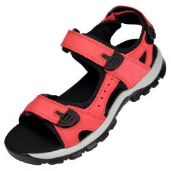 Harssidanzar Damen Sommer Sport Sandalen Wandern Sandalen Outdoor Wandern Sandalen Verstellbarer Riemen Leder Sandalen SL256EU,Rot,Größe 40 von Harssidanzar