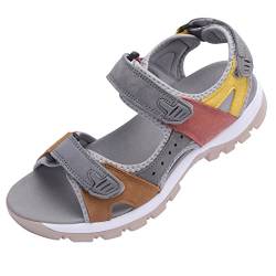 Harssidanzar Damen Sommer Sport Sandalen Wandern Sandalen Outdoor Wandern Sandalen Verstellbarer Riemen Leder Sandalen SL256EU,Tan Grau,Größe 36 von Harssidanzar