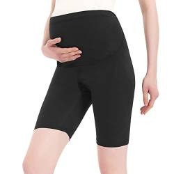 Harssidanzar Damen Umstandsshorts Over The Belly Schwangerschaft Legging Sommer Umstandshosen Für Frauen Umstands Yoga Sportshorts SL101EU, Schwarz,Größe XL von Harssidanzar