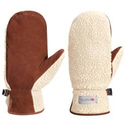 Harssidanzar Damen Winter Lederhandschuhe Outdoor Warm Fleece Thinsulate gefüttert Skifahren Fäustlinge SL020EU,Beige/Hellbraun,Größe L von Harssidanzar