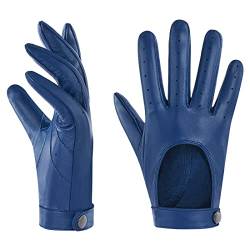 Harssidanzar Damen autofahrer handschuhe,Touchscreen ungefüttert dünne Lederhandschuhe aus Schaffell KL021EU, Blau, Größe S von Harssidanzar
