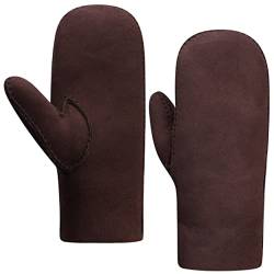 Harssidanzar Fäustlinge Handschuhe Herren,Winter Warme echte Wildleder Lammfell Shearling Fäustlinge Lederhandschuhe KM044EU,Braun,Größe L von Harssidanzar