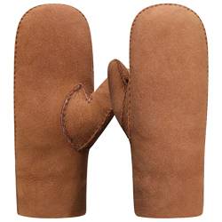 Harssidanzar Fäustlinge Lederhandschuhe,Winter Damen Warme echte Wildleder Lammfell Shearling Fäustlinge Lederhandschuhe KL026EU,Kamel, Größe M von Harssidanzar