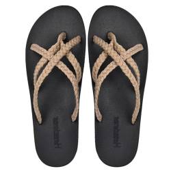 Harssidanzar Flip Flops für Frauen mit Fußgewölbe,geflochtene Riemchensandalen,weiche Wassersandalen für draußen,Strand,Schwimmbad,Urlaub,geflochtene Riemchensandalen,HL201EU,Khaki, Größe 36 von Harssidanzar