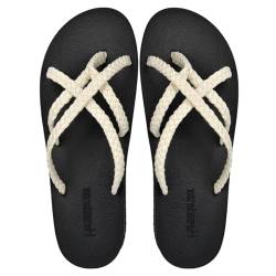 Harssidanzar Flip Flops für Frauen mit Fußgewölbe,geflochtene Riemchensandalen,weiche Wassersandalen für draußen,Strand,Schwimmbad,Urlaub,geflochtene Riemchensandalen,HL201EU,Perlweiß, Größe 38 von Harssidanzar