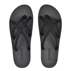 Harssidanzar Flip Flops für Frauen mit Fußgewölbe,geflochtene Riemchensandalen,weiche Wassersandalen für draußen,Strand,Schwimmbad,Urlaub,geflochtene Riemchensandalen,HL201EU,Schwarz, Größe 37 von Harssidanzar